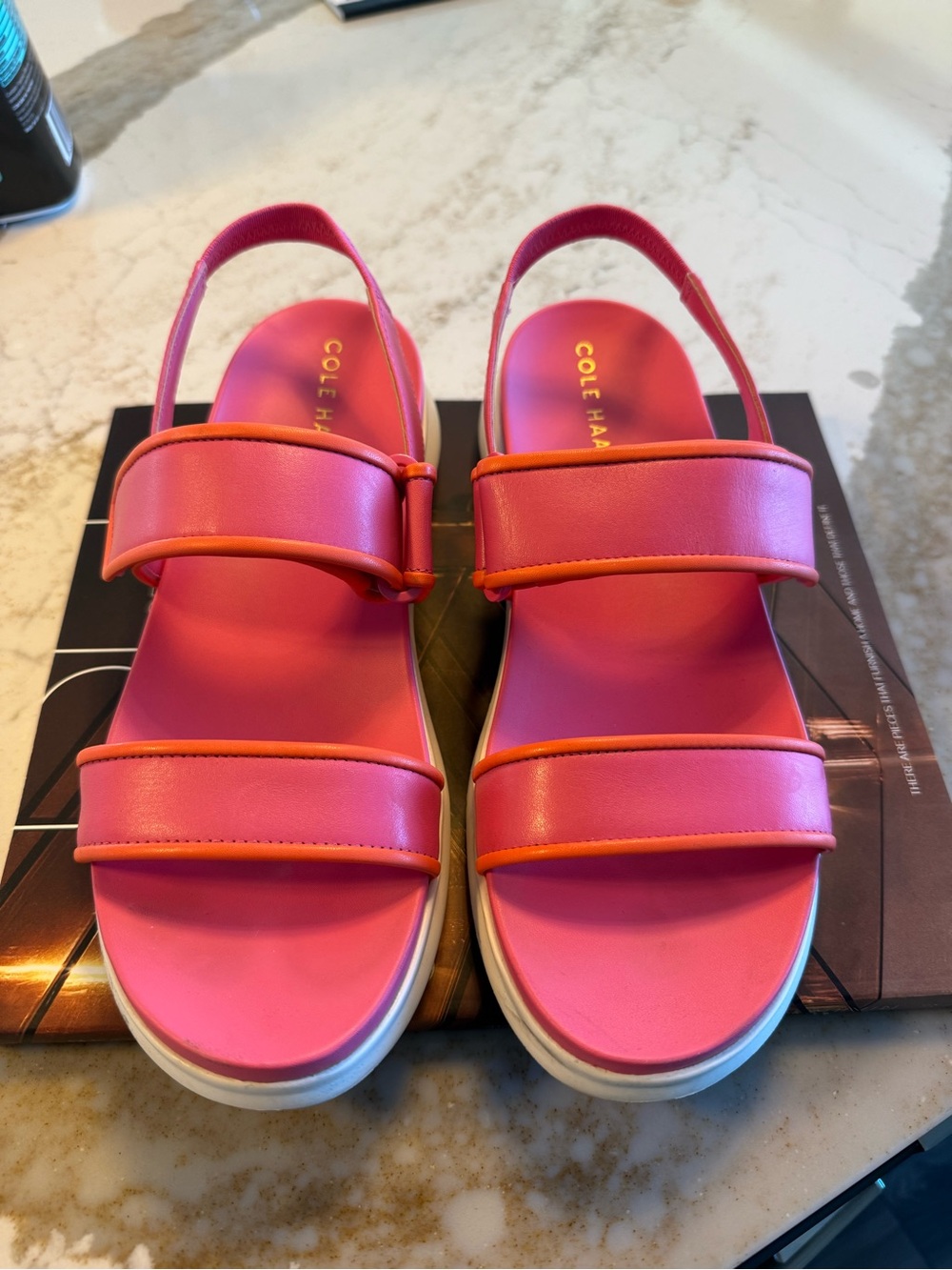 Cole Haan Pink Slingback Platform Sandals with Orange Trim